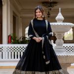 Black Faux Blooming Embroidered Gown with Dupatta (RR)