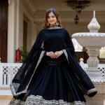 Black Faux Blooming Embroidered Gown with Dupatta (RR)