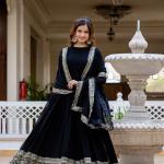 Black Faux Blooming Embroidered Gown with Dupatta (RR)