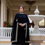 Black Faux Blooming Embroidered Gown with Dupatta (RR)