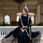 Black Faux Blooming Embroidered Gown with Dupatta (RR)