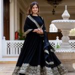 Black Faux Blooming Embroidered Gown with Dupatta (RR)