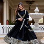 Black Faux Blooming Embroidered Gown with Dupatta (RR)