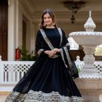Black Faux Blooming Embroidered Gown with Dupatta (RR)