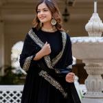 Black Faux Blooming Embroidered Gown with Dupatta (RR)