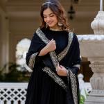Black Faux Blooming Embroidered Gown with Dupatta (RR)