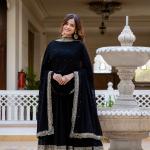Black Faux Blooming Embroidered Gown with Dupatta (RR)