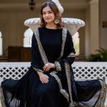 Black Faux Blooming Embroidered Gown with Dupatta (RR)