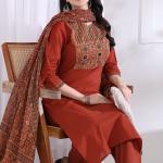 Rayon Slub Printed Kurti Pant Dupatta Set (AN)
