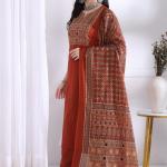 Rayon Slub Printed Kurti Pant Dupatta Set (AN)