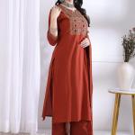 Rayon Slub Printed Kurti Pant Dupatta Set (AN)