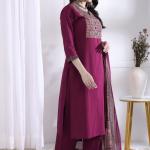 Rayon Slub Printed Kurti Pant Dupatta Set (AN)