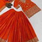 Designer Chinon Silk Embroidered Top Sharara Set with Dupatta (MD)