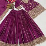 Designer Chinon Silk Embroidered Top Sharara Set with Dupatta (MD)