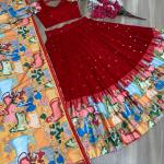 Kalamkari Print Georgette Lehenga Choli Set with Dupatta (PC)