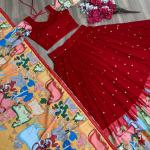 Kalamkari Print Georgette Lehenga Choli Set with Dupatta (PC)