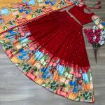 Kalamkari Print Georgette Lehenga Choli Set with Dupatta (PC)