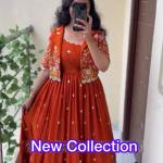 Crepe Silk Embroidered Gown with Jacket Set (PC)
