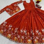 Crepe Silk Embroidered Gown with Jacket Set (PC)