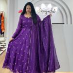 Chinon Embroidered Flared Gown with Dupatta (PC)