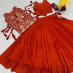 Vichitra Silk Lehenga Choli Set with Embroidered Shrug (PC)