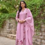 Chanderi Silk Embroidered Kurti Pant Dupatta Set