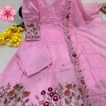 Chanderi Silk Embroidered Kurti Pant Dupatta Set