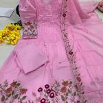 Chanderi Silk Embroidered Kurti Pant Dupatta Set