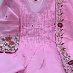 Chanderi Silk Embroidered Kurti Pant Dupatta Set