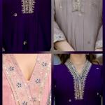 Vichitra Silk Embroidered Suit Set with Organza Dupatta (AF)