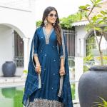 Vichitra Silk Embroidered Suit Set with Organza Dupatta (AF)