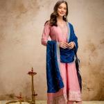Vichitra Silk Embroidered Suit Set with Organza Dupatta (AF)