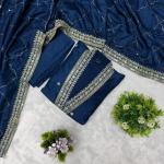Vichitra Silk Embroidered Suit Set with Organza Dupatta (AF)