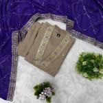 Vichitra Silk Embroidered Suit Set with Organza Dupatta (AF)