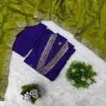 Vichitra Silk Embroidered Suit Set with Organza Dupatta (AF)