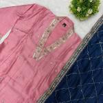 Vichitra Silk Embroidered Suit Set with Organza Dupatta (AF)