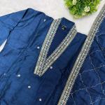 Vichitra Silk Embroidered Suit Set with Organza Dupatta (AF)