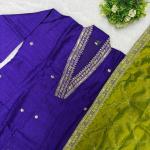 Vichitra Silk Embroidered Suit Set with Organza Dupatta (AF)