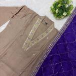 Vichitra Silk Embroidered Suit Set with Organza Dupatta (AF)
