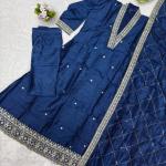 Vichitra Silk Embroidered Suit Set with Organza Dupatta (AF)