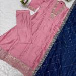 Vichitra Silk Embroidered Suit Set with Organza Dupatta (AF)