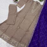 Vichitra Silk Embroidered Suit Set with Organza Dupatta (AF)