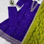 Vichitra Silk Embroidered Suit Set with Organza Dupatta (AF)