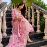 Chanderi Silk Butti A-Line Kurti Pant Dupatta Set