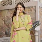 Chanderi Silk Butti A-Line Kurti Pant Dupatta Set