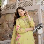 Chanderi Silk Butti A-Line Kurti Pant Dupatta Set