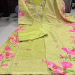 Chanderi Silk Butti A-Line Kurti Pant Dupatta Set