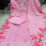 Chanderi Silk Butti A-Line Kurti Pant Dupatta Set
