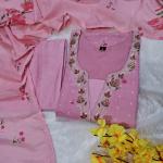 Chanderi Silk Butti A-Line Kurti Pant Dupatta Set