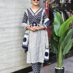 Zik Zek Handwork Jaipuri Cotton Kurti Pant Dupatta Set